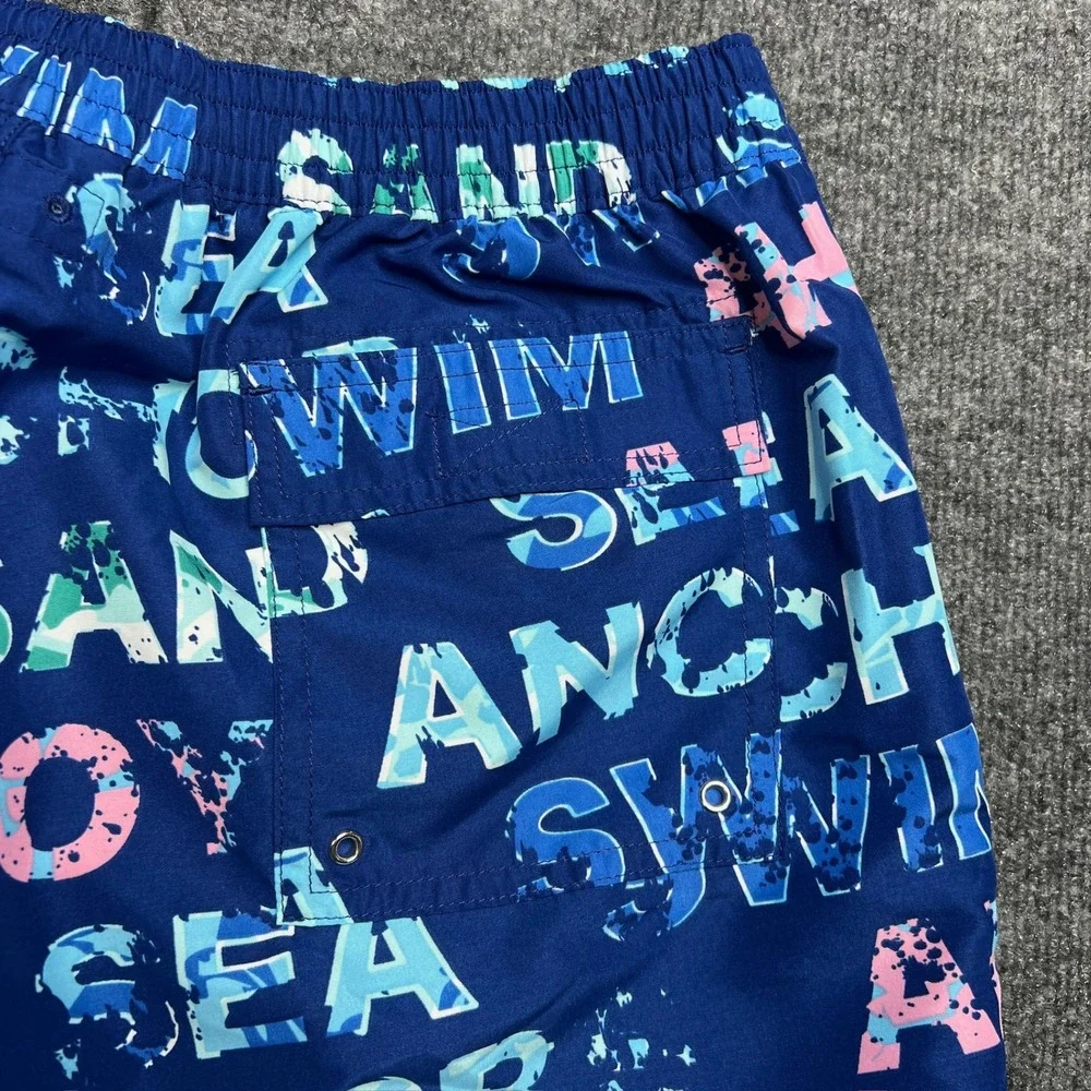 Brooks Brothers Mens Large Blue Nautical Word Board Shorts Swim Trunks 100056286